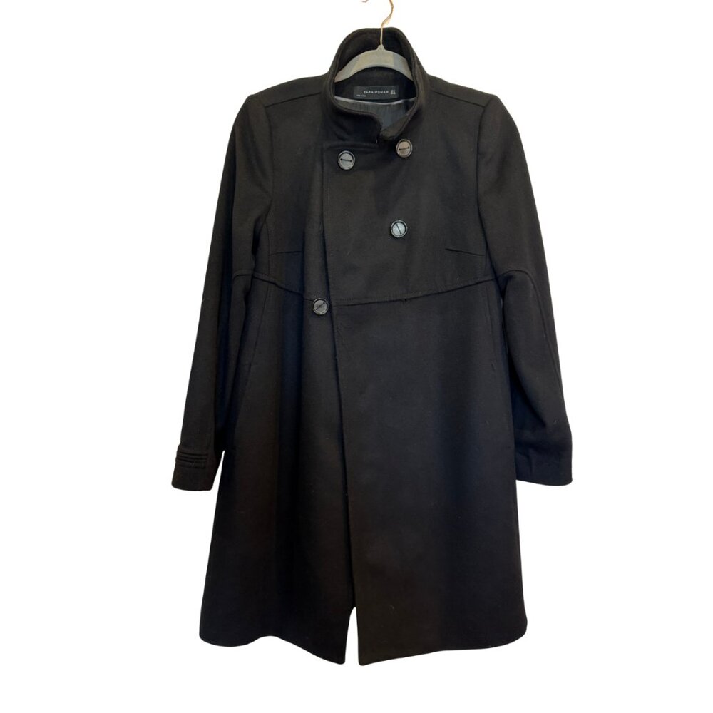 Zara 100% Black Wool Coat Women